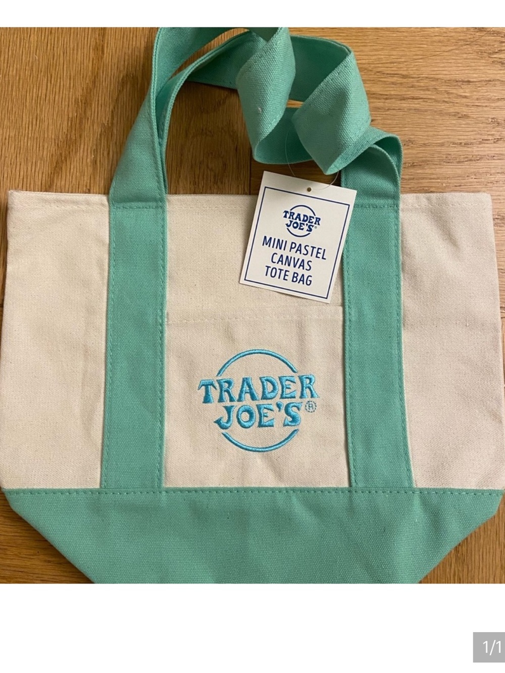Trader Joe's Mini Pastel Canvas Tote Bag - Mint/White